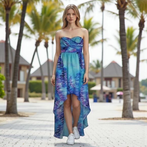 Watercolor High Low Strapless Dress - Picture 1 of 7